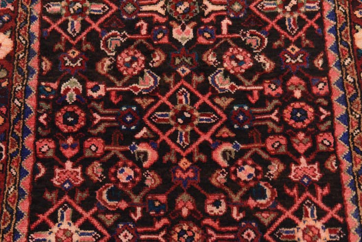 Detail image of 3' 7 x 10' Hand Knotted Hossainabad Persian Wool Runner Rug