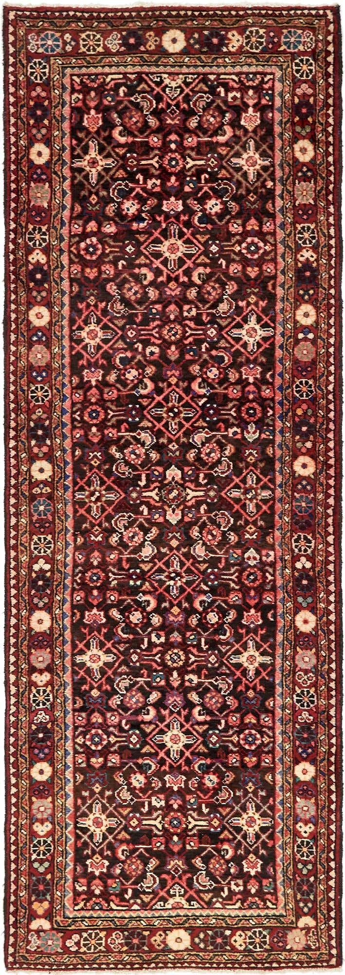 3' 7 x 10' Hand Knotted Hossainabad Persian Wool Runner Rug