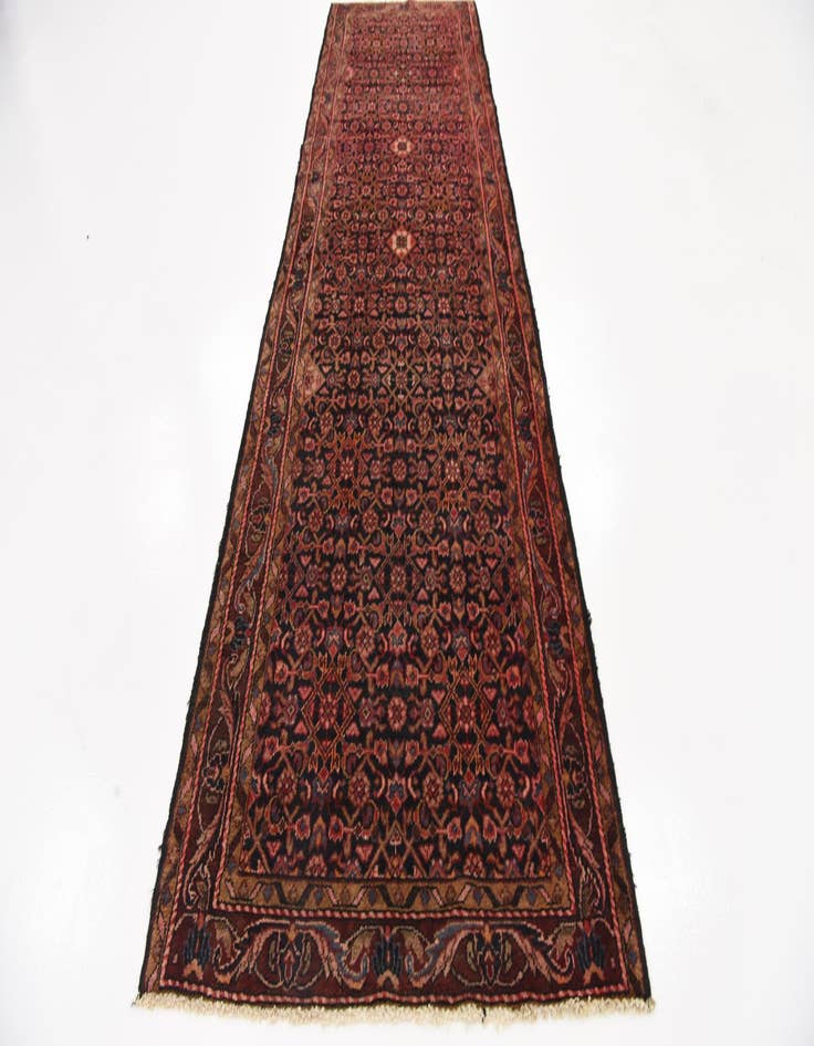 Detail image of 3' 5 x 11' 10 Hand Knotted Hossainabad Persian Wool Runner Rug