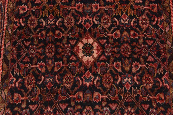Detail image of 3' 5 x 11' 10 Hand Knotted Hossainabad Persian Wool Runner Rug