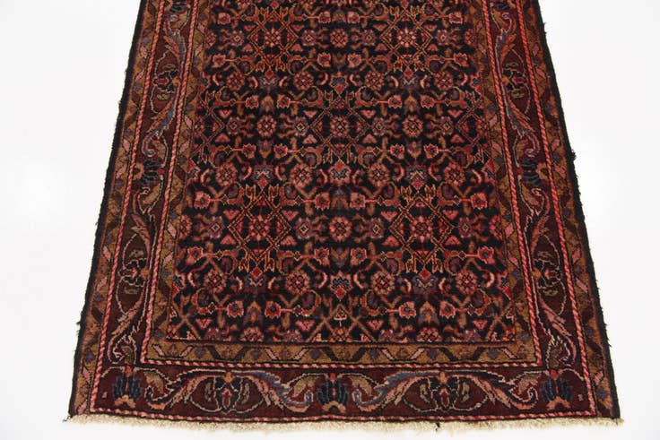 Detail image of 3' 5 x 11' 10 Hand Knotted Hossainabad Persian Wool Runner Rug