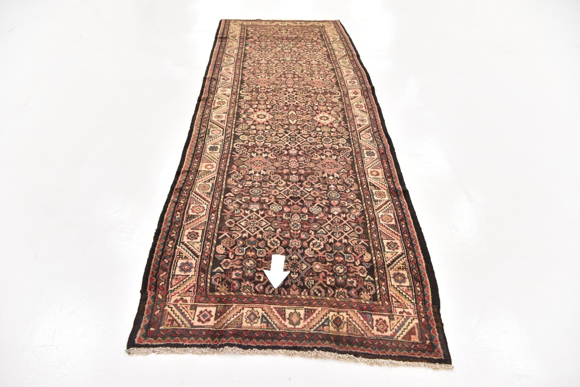 3' 10 x 11' 4 Hand Knotted Hossainabad Persian Wool Runner Rug