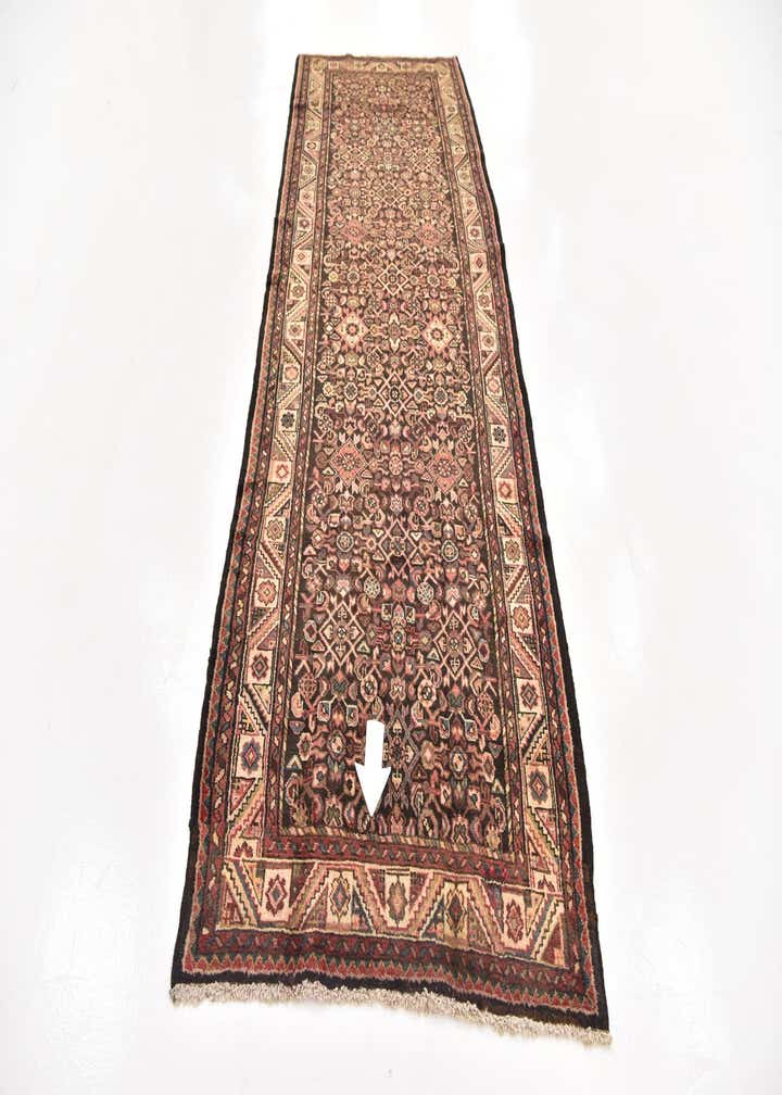 3' 10 x 11' 4 Hand Knotted Hossainabad Persian Wool Runner Rug