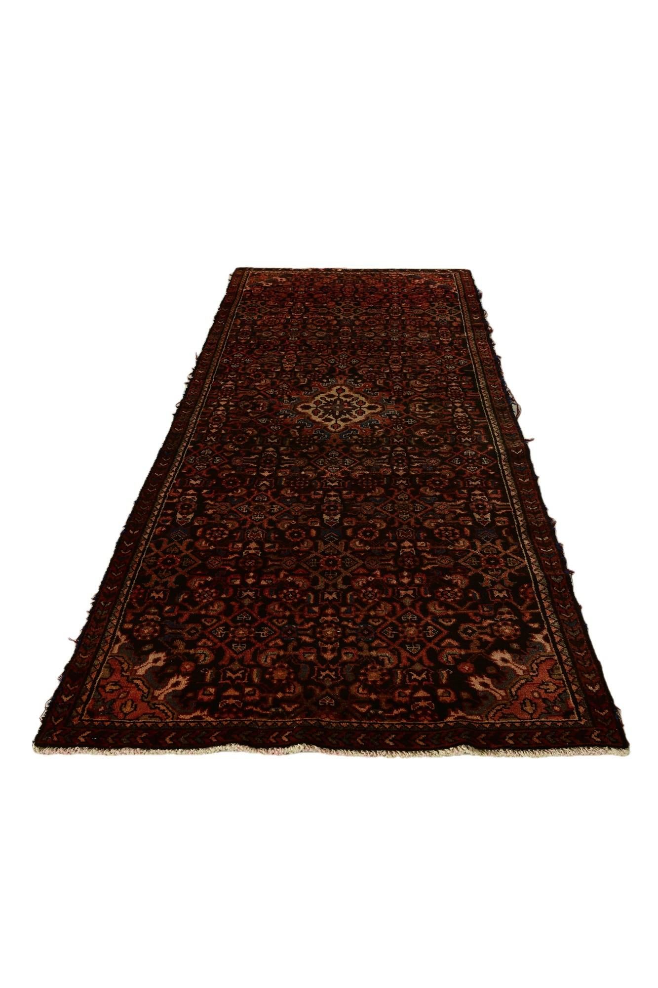 3' 8 x 10' Hand Knotted Hossainabad Persian Wool Runner Rug