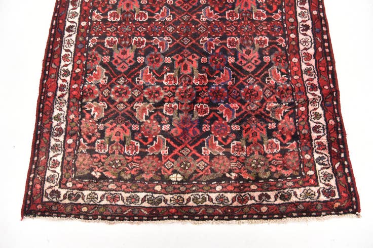 Detail image of 3' 9 x 10' Hand Knotted Hossainabad Persian Wool Runner Rug