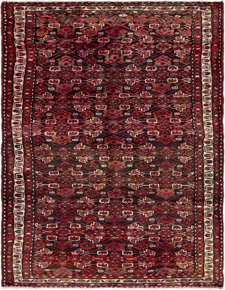 Detail image of 3' 9 x 10' Hand Knotted Hossainabad Persian Wool Runner Rug