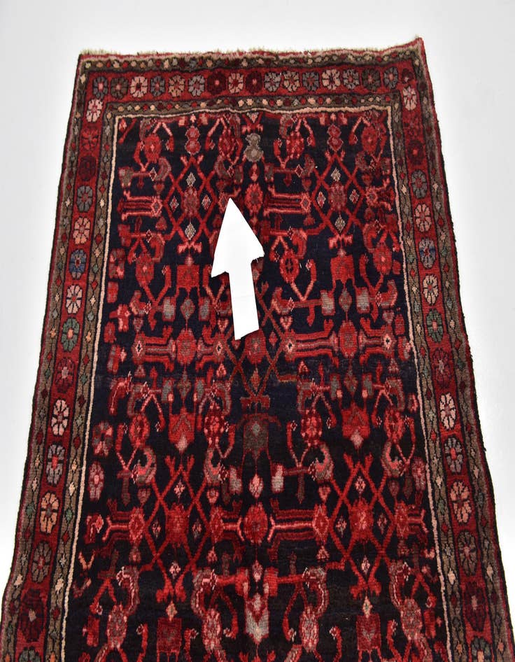 Detail image of 4' x 10' 6  Hand Knotted Hossainabad Persian Wool Runner Rug