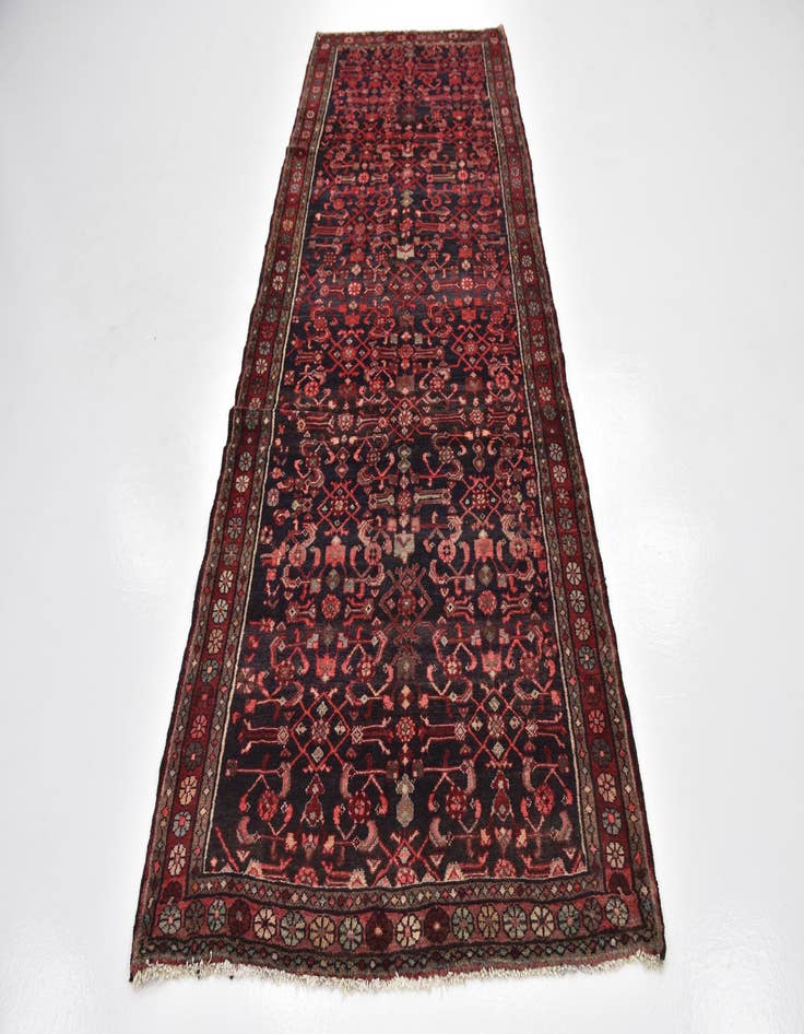 Detail image of 4' x 10' 6  Hand Knotted Hossainabad Persian Wool Runner Rug