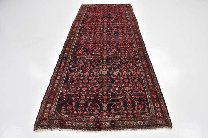 4' x 10' 6 Hand Knotted Hossainabad Persian Wool Runner Rug