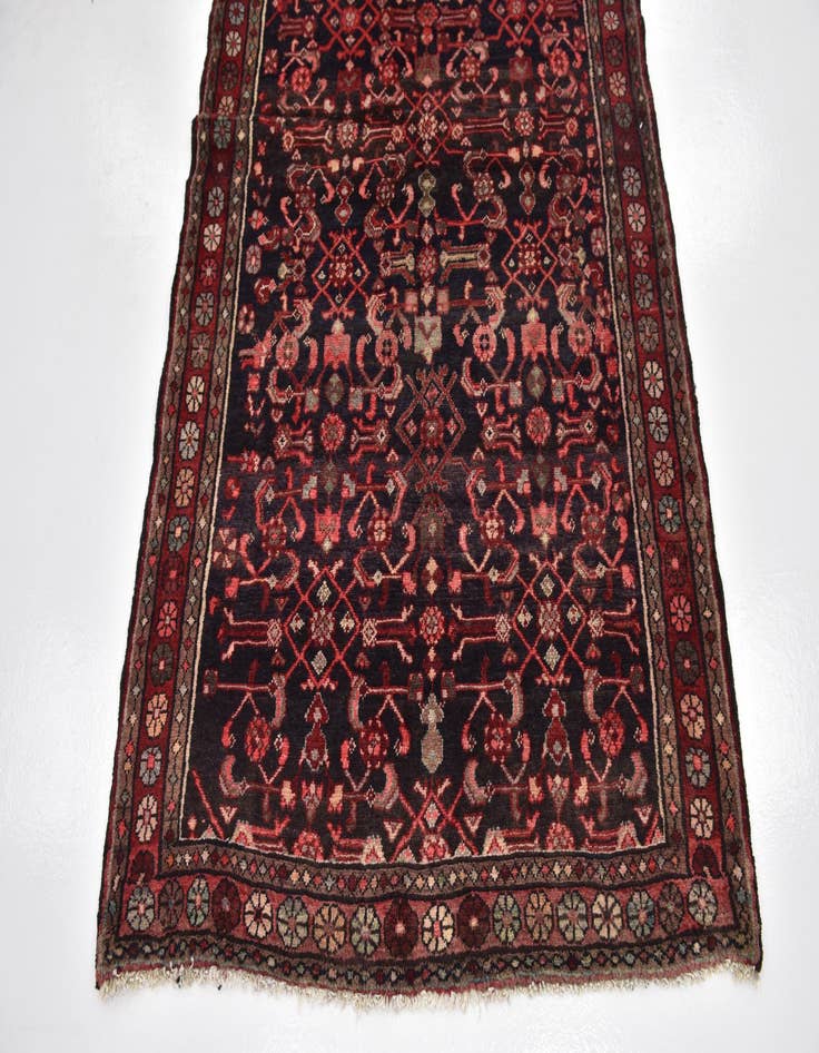 Detail image of 4' x 10' 6  Hand Knotted Hossainabad Persian Wool Runner Rug