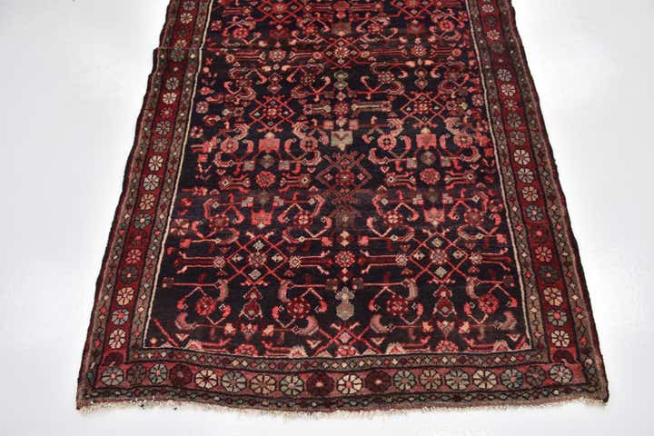 4' x 10' 6 Hand Knotted Hossainabad Persian Wool Runner Rug