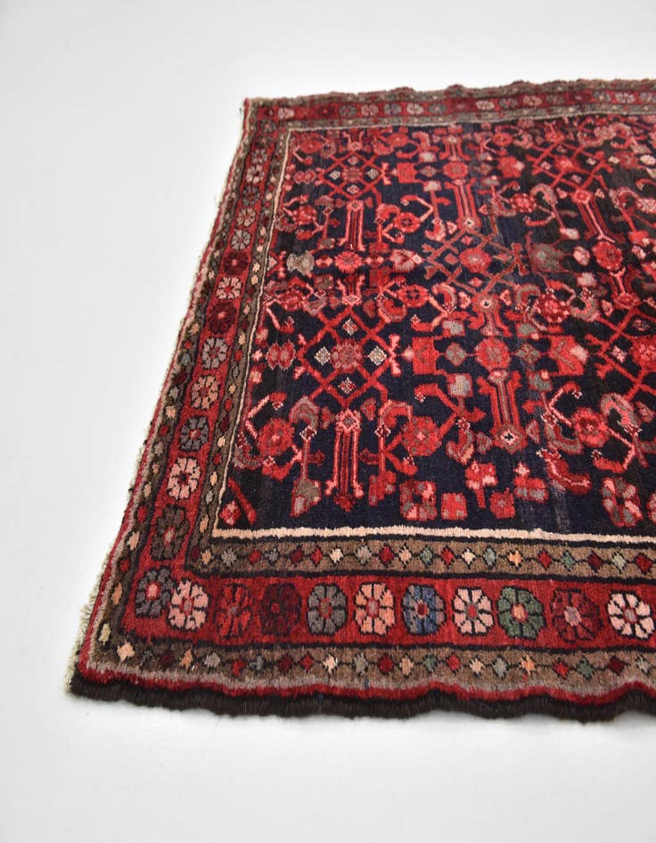 Detail image of 4' x 10' 6  Hand Knotted Hossainabad Persian Wool Runner Rug
