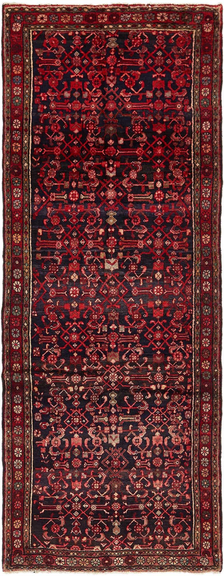 4' x 10' 6 Hand Knotted Hossainabad Persian Wool Runner Rug