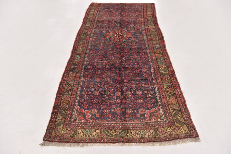 Detail image of 3' 8 x 9' 8 Hand Knotted Hossainabad Persian Wool Runner Rug