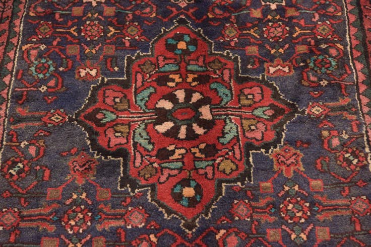 Detail image of 3' 8 x 9' 8 Hand Knotted Hossainabad Persian Wool Runner Rug