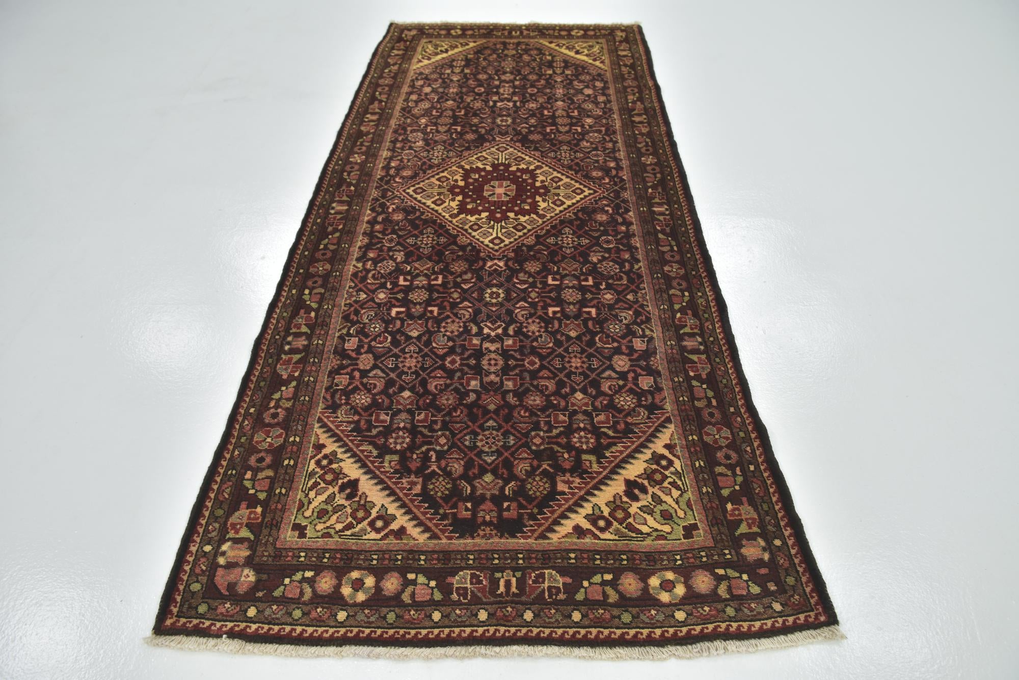 4' x 9' 7 Hand Knotted Hossainabad Persian Wool Runner Rug