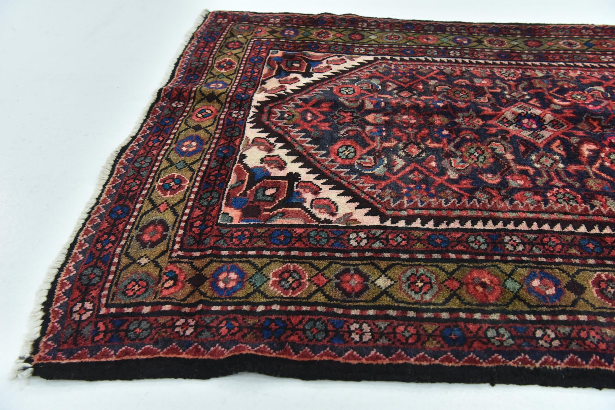 3' 7 x 9' 10 Hand Knotted Hossainabad Persian Wool Runner Rug