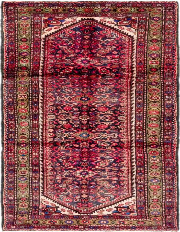 Detail image of 3' 7 x 9' 10 Hand Knotted Hossainabad Persian Wool Runner Rug