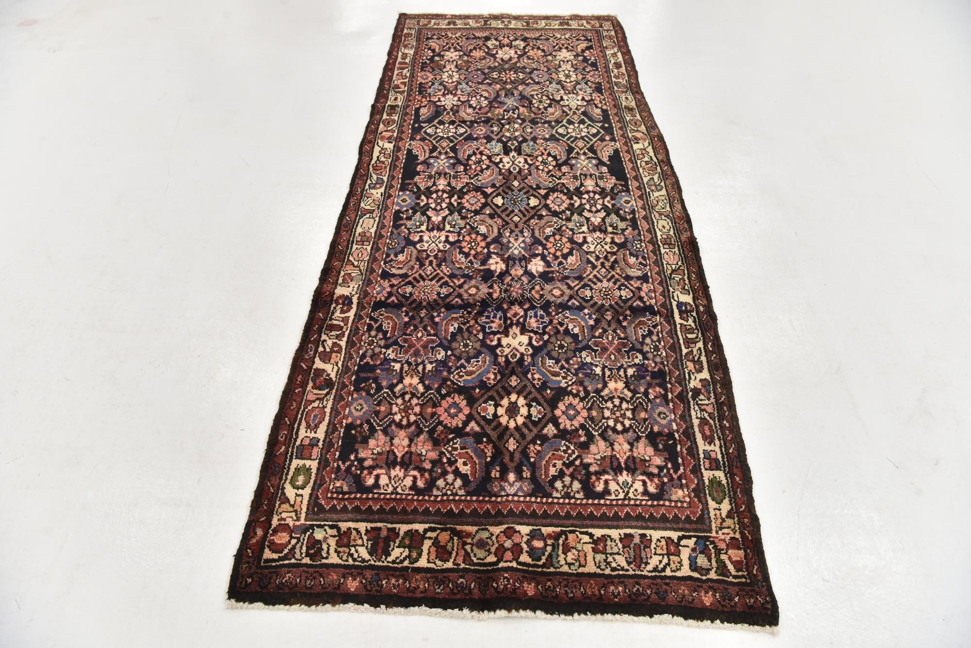 115cm x 295cm Hand Knotted Hossainabad Persian Wool Runner Rug