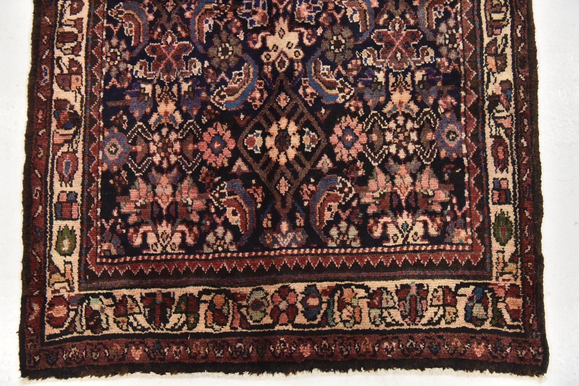 115cm x 295cm Hand Knotted Hossainabad Persian Wool Runner Rug