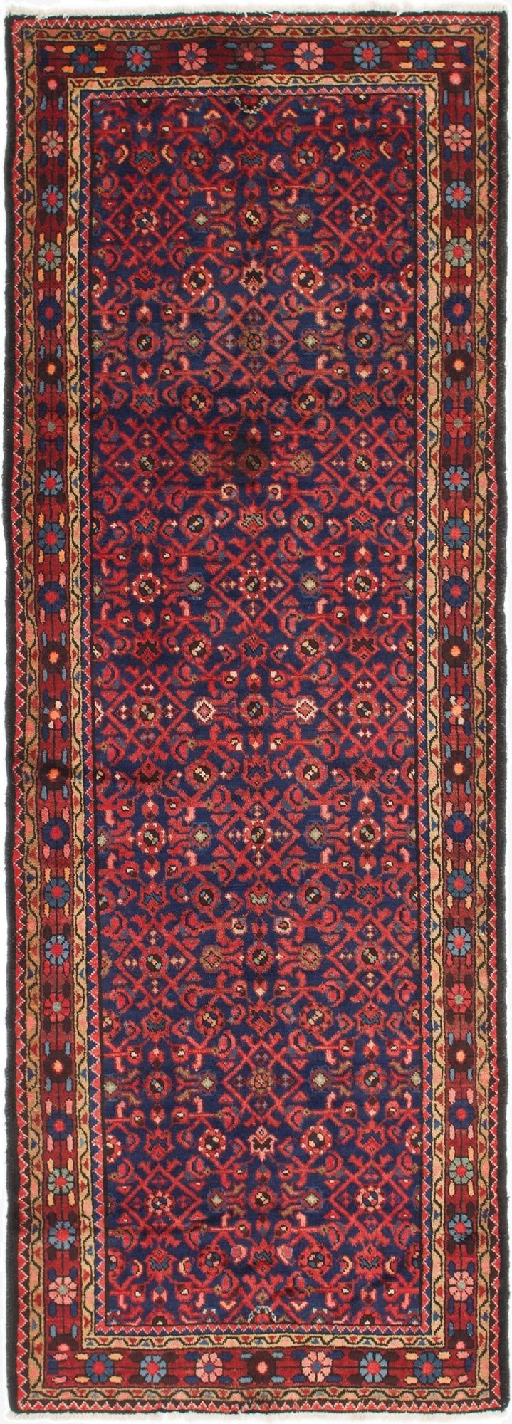 3' 10 x 10' 7  Hand Knotted Hossainabad Persian Wool Runner Rug