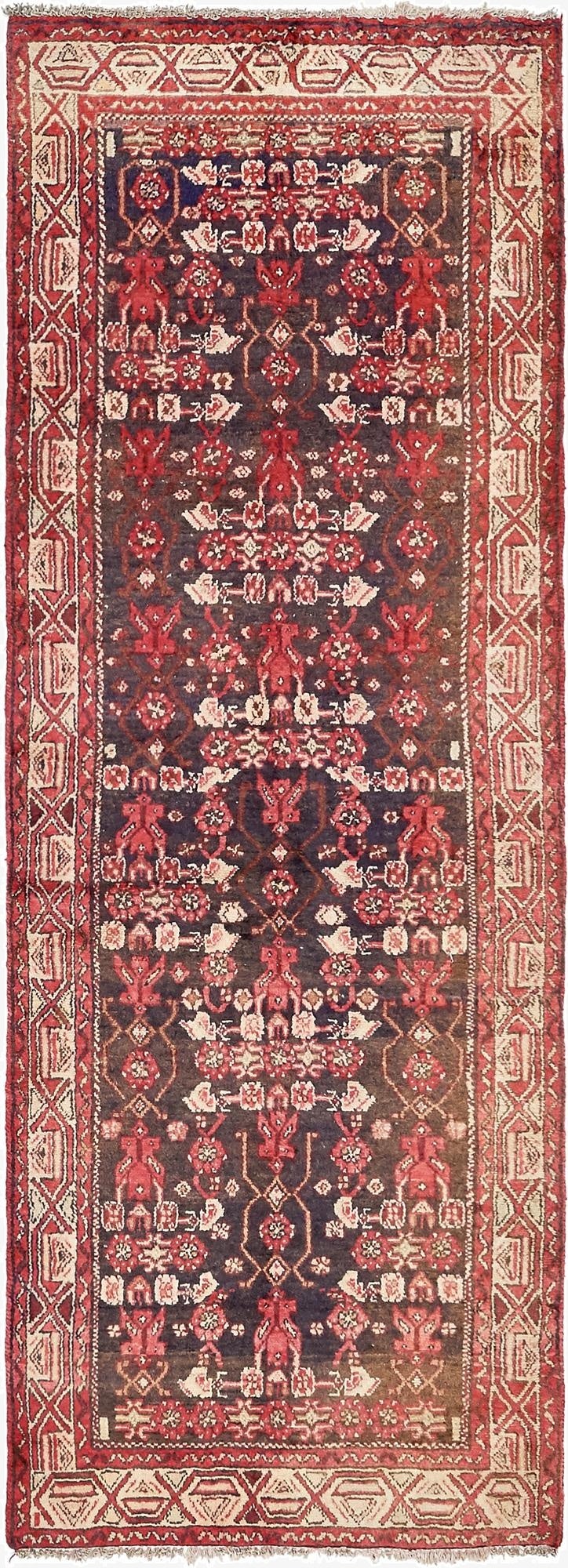 3' 6 x 9' 6  Hand Knotted Hossainabad Persian Wool Runner Rug