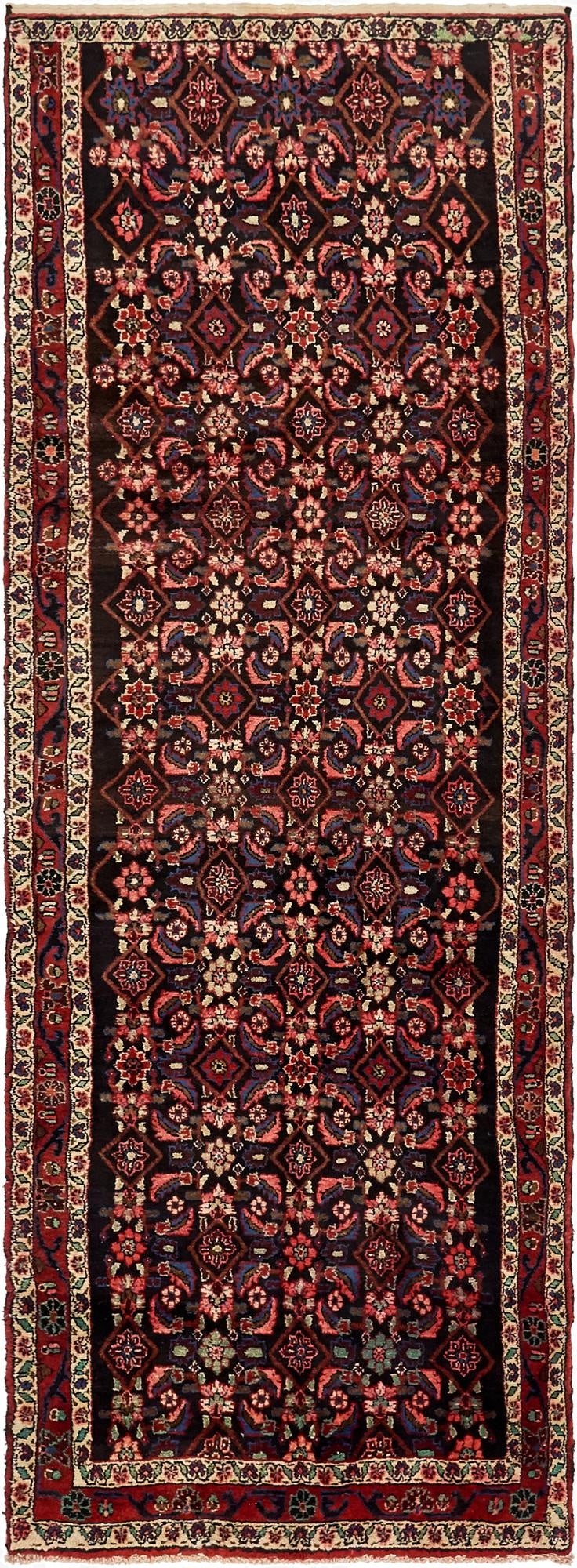 3' 6 x 10' 2  Hand Knotted Hossainabad Persian Wool Runner Rug