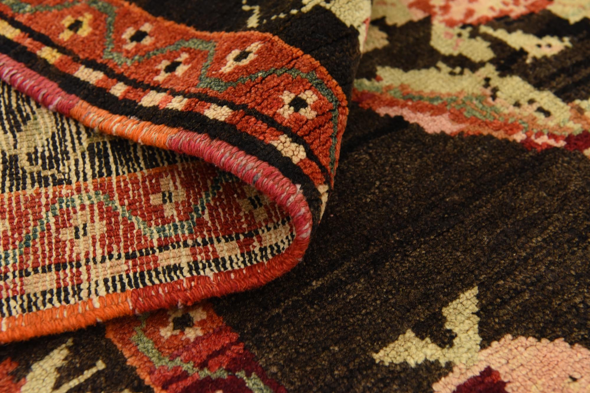 Black 4' 6 x 9' 3 Hand Knotted Karabakh Oriental Wool Runner Rug