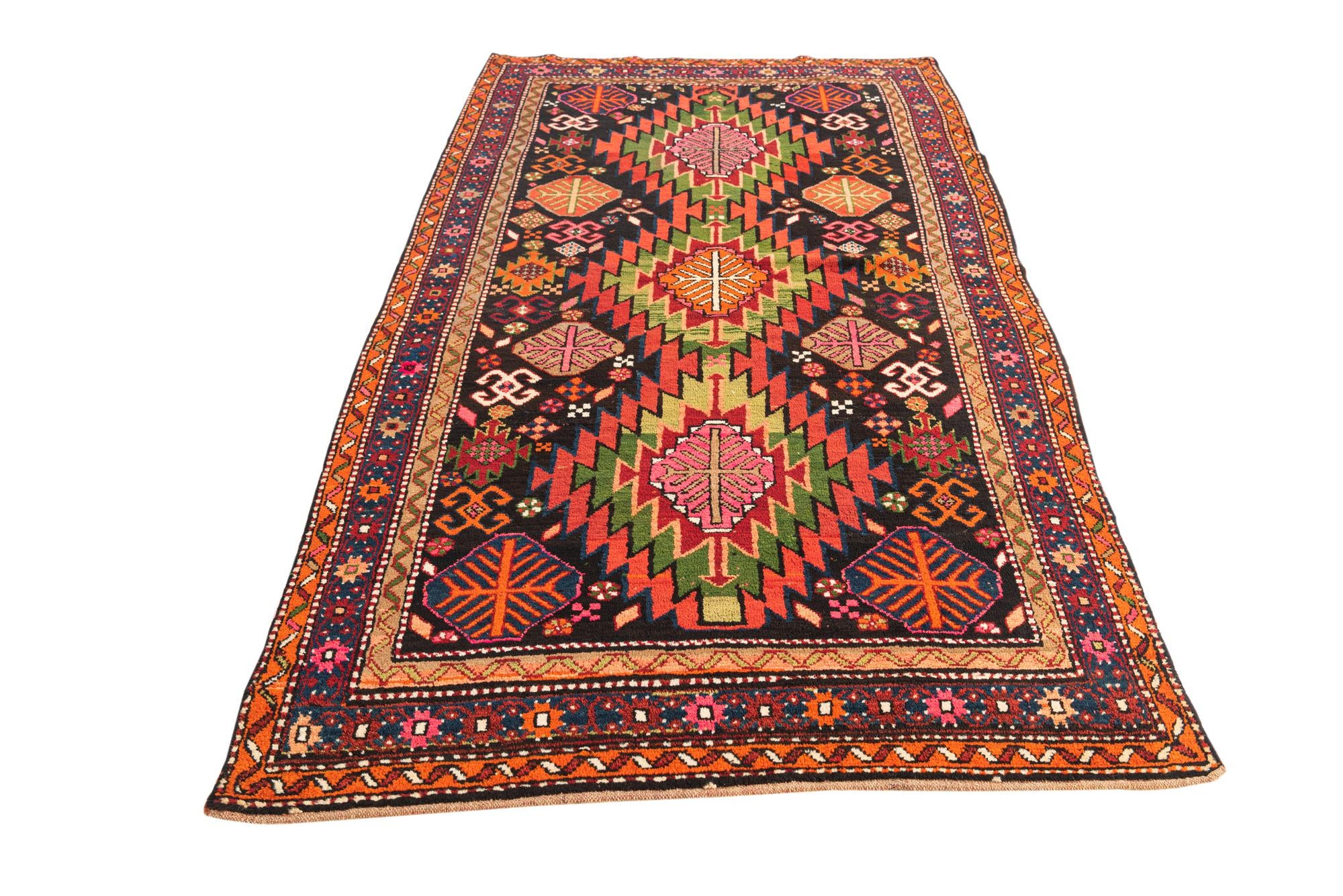 4' 5 x 8' 6 Hand Knotted Kazak Oriental Wool Runner Rug