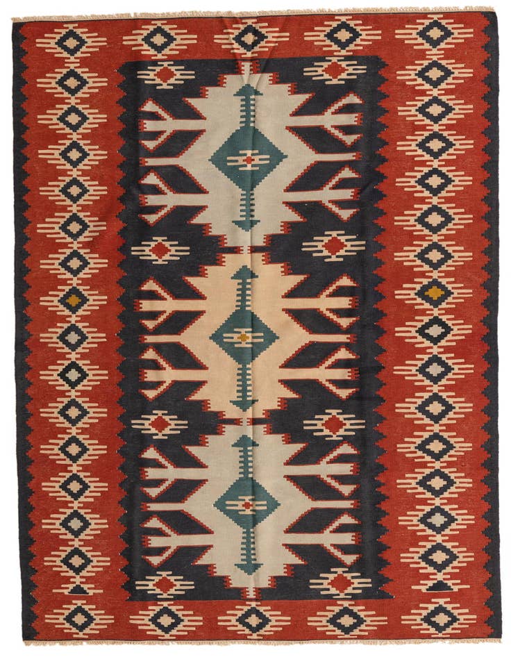 Detail image of 5' x 10' Hand Woven Kilim Afghan Wool Runner Rug