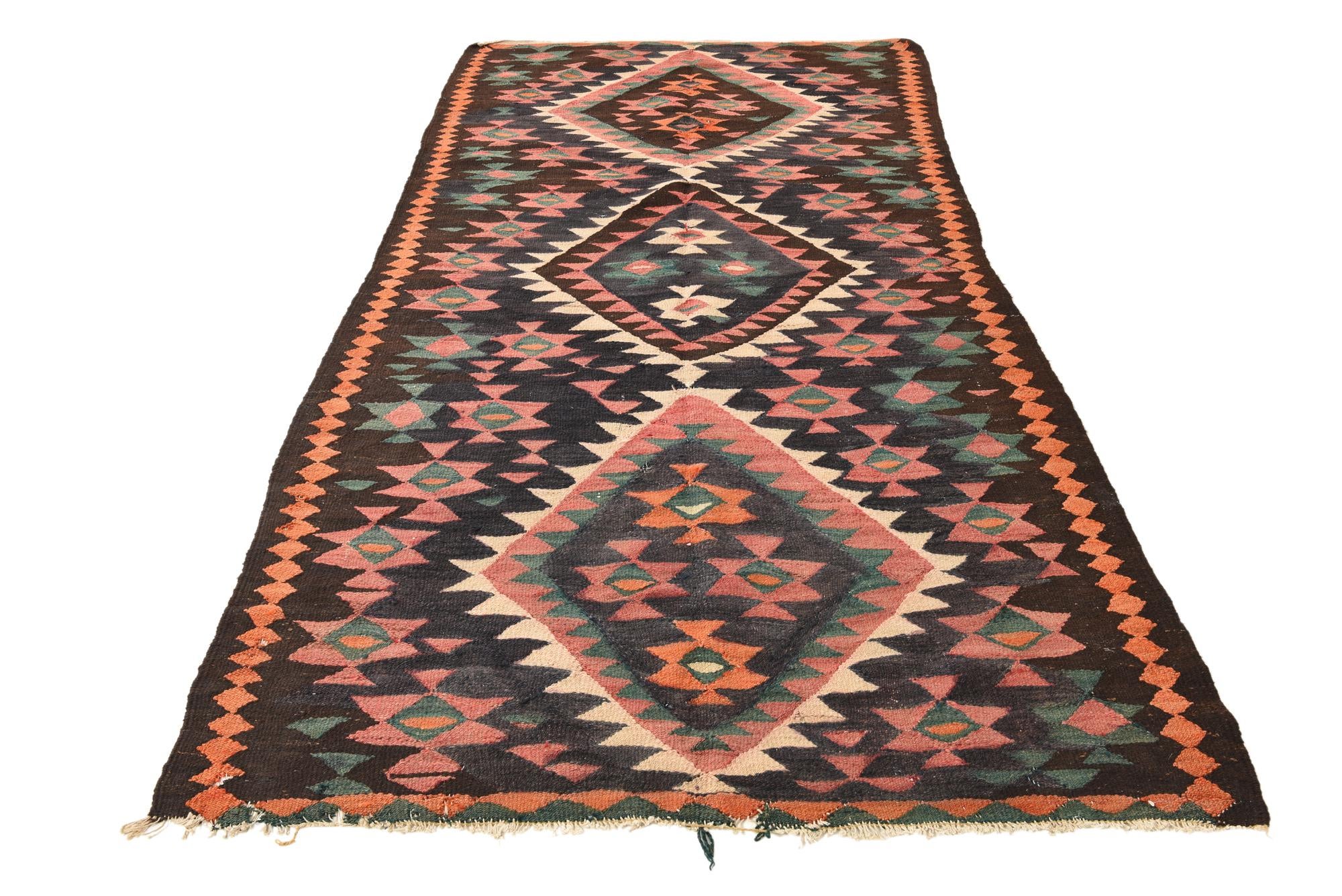 4' 7 x 9' 5 Hand Woven Kilim Fars Wool Runner Rug