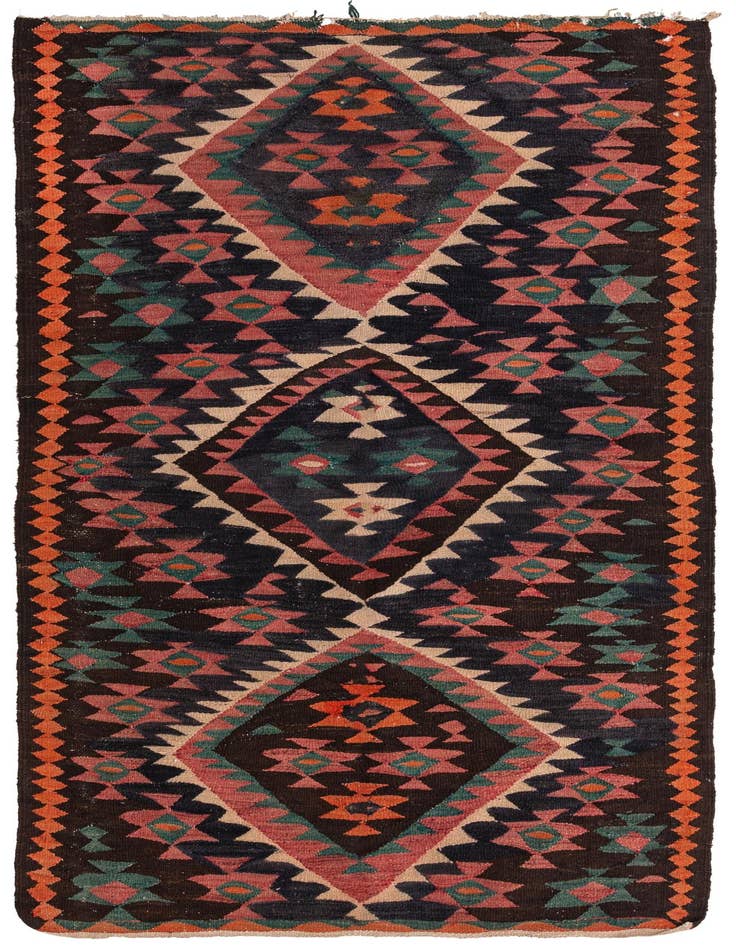 Detail image of 4' 7 x 9' 5 Hand Woven Kilim Fars Wool Runner Rug