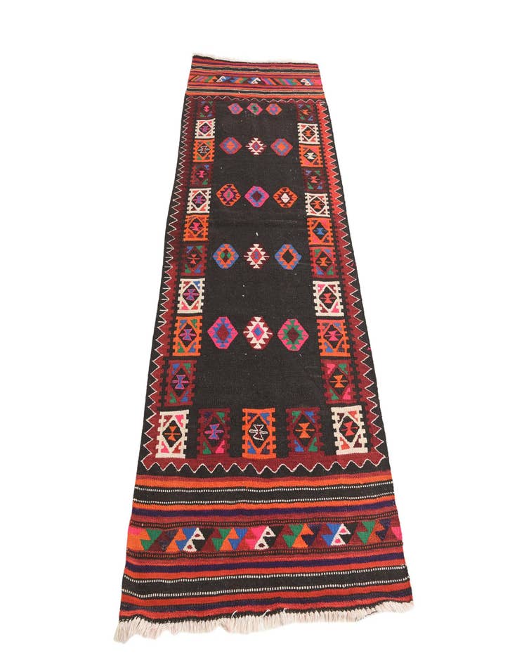 Detail image of 3' 4 x 7' 10 Hand Woven Kilim Fars Wool Runner Rug