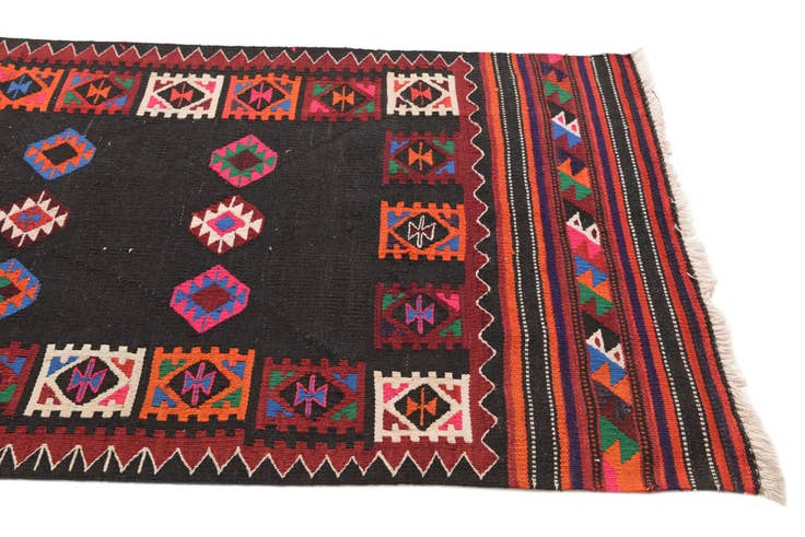 Detail image of 3' 4 x 7' 10 Hand Woven Kilim Fars Wool Runner Rug