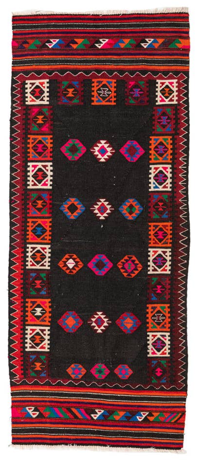 Detail image of 3' 4 x 7' 10 Hand Woven Kilim Fars Wool Runner Rug