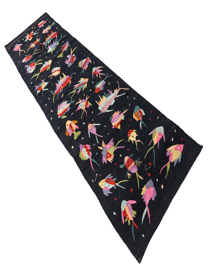 Detail image of 2' 7 x 9' 8  Hand Woven Kilim Suzani Wool Runner Rug