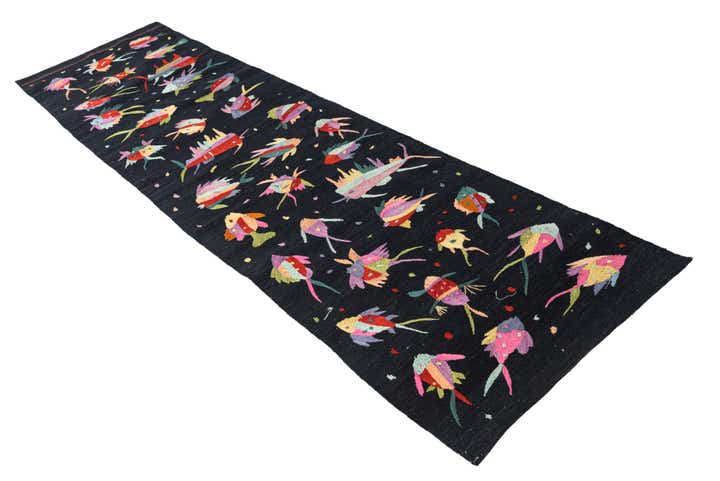 2' 7 x 9' 8 Hand Woven Kilim Suzani Wool Runner Rug