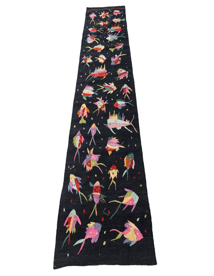 Detail image of 2' 7 x 9' 8  Hand Woven Kilim Suzani Wool Runner Rug