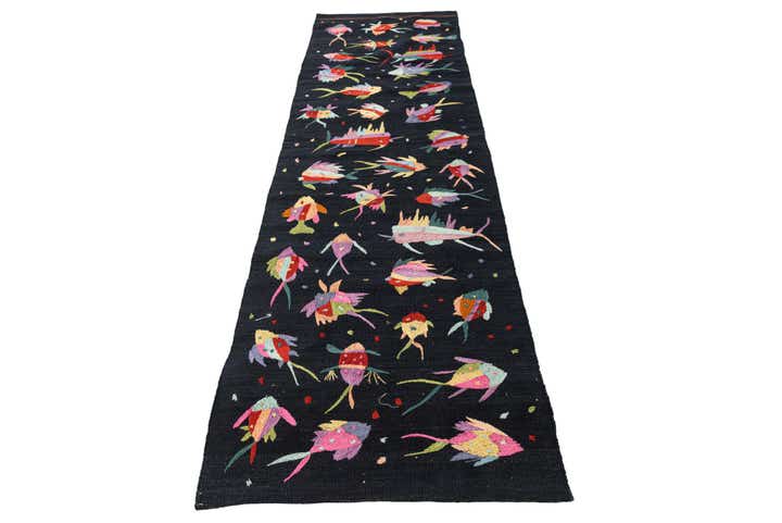2' 7 x 9' 8 Hand Woven Kilim Suzani Wool Runner Rug
