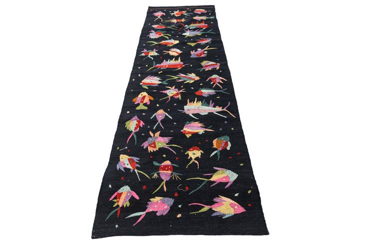 Detail image of 2' 7 x 9' 8 Hand Woven Kilim Suzani Wool Runner Rug
