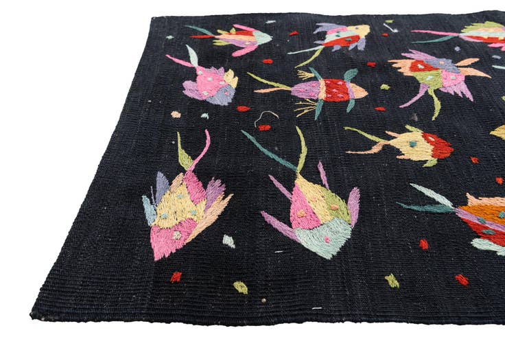 Detail image of 2' 7 x 9' 8 Hand Woven Kilim Suzani Wool Runner Rug