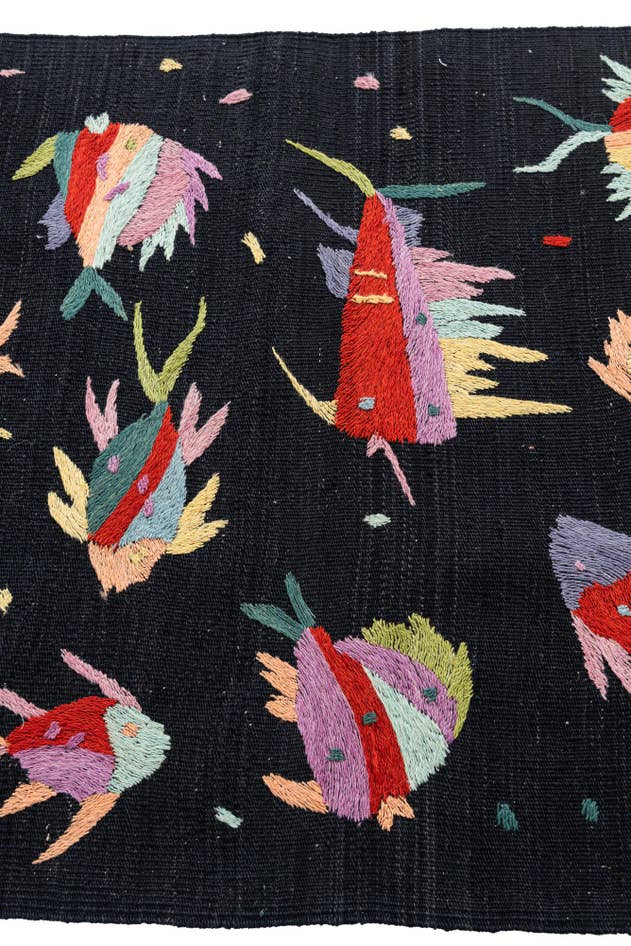Detail image of 2' 7 x 9' 8 Hand Woven Kilim Suzani Wool Runner Rug