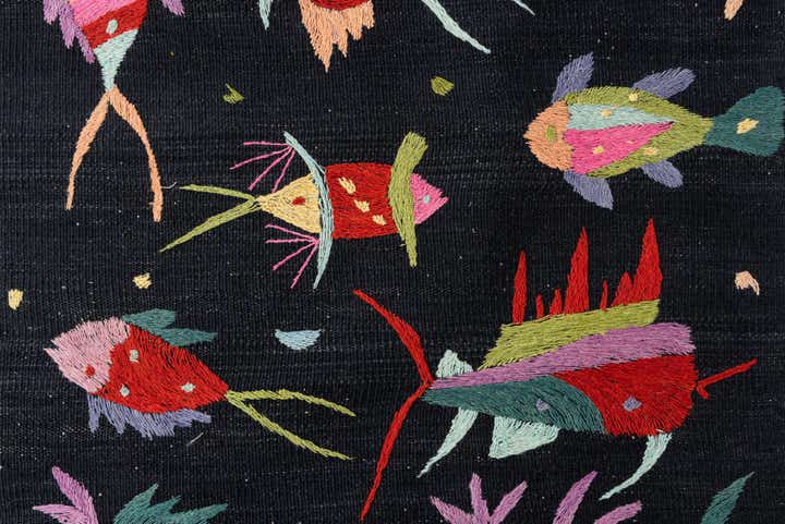2' 7 x 9' 8 Hand Woven Kilim Suzani Wool Runner Rug