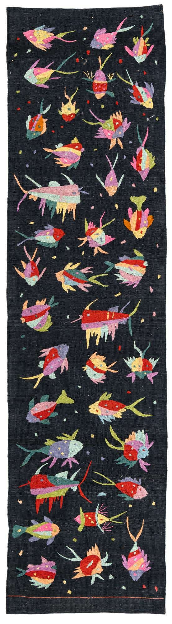2' 7 x 9' 8 Hand Woven Kilim Suzani Wool Runner Rug