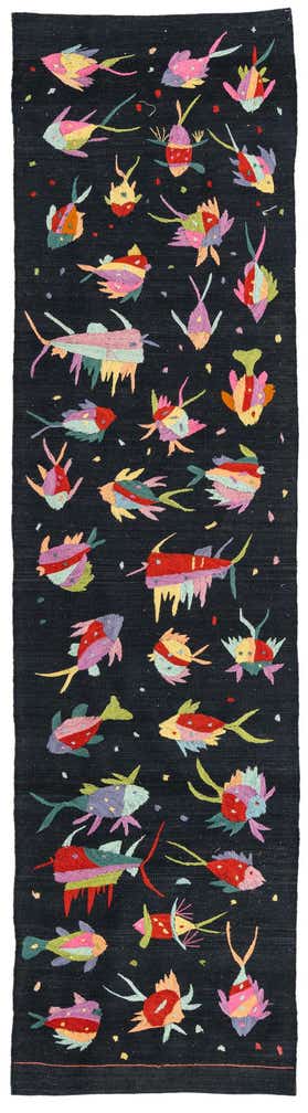 2' 7 x 9' 8 Hand Woven Kilim Suzani Wool Runner Rug