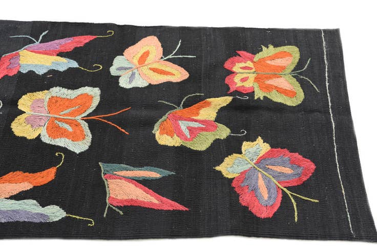 Detail image of 2' 5 x 8' 1 Hand Woven Kilim Suzani Wool Runner Rug