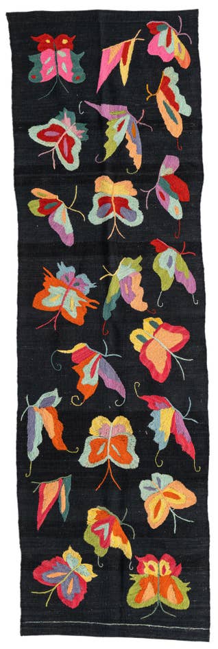 Detail image of 2' 5 x 8' 1 Hand Woven Kilim Suzani Wool Runner Rug