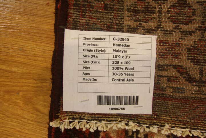 3' 7 x 10' 9 Hand Knotted Malayer Persian Wool Runner Rug