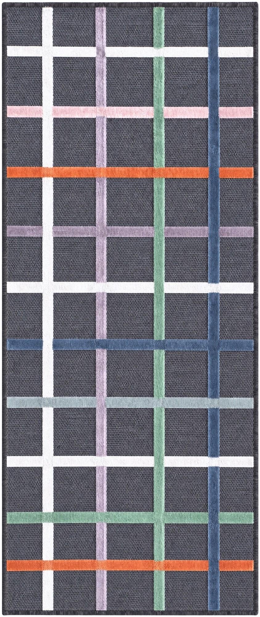 Black Easy-Clean Checkered Indoor / Outdoor Runner Rug