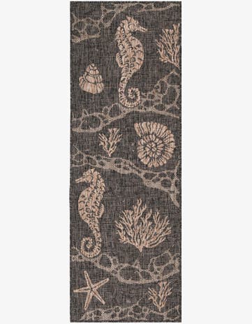 Black Easy-Clean Coastal Indoor / Outdoor Runner Rug